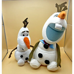 Disney Frozen Olaf Snowman 15" Knitted Stuffed‎ Animal & 12" Ty Olaf Pair